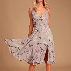 Blooms of You Dusty Lavender Floral Print Midi Dress